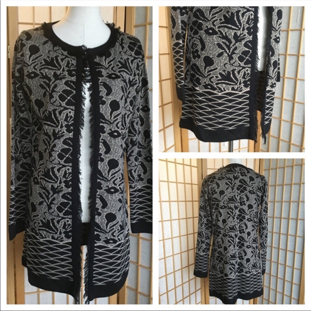 Gottardi Collection Fringed Open Print Cardigan SZ L Made in Italy